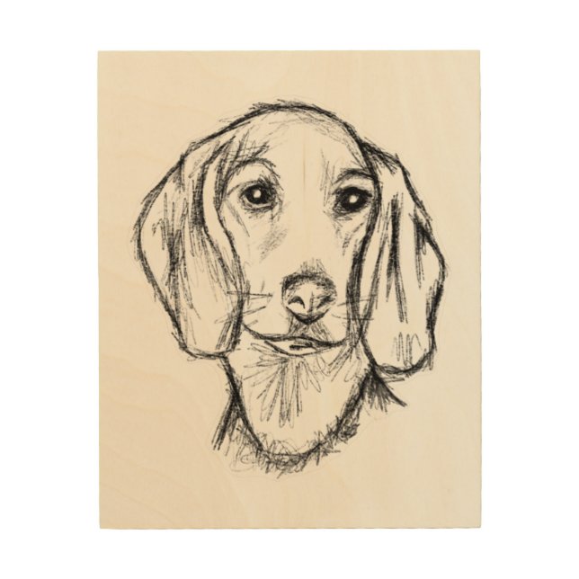 dachshund hand drawn sketch black white puppy dog  wood wall art (Front)