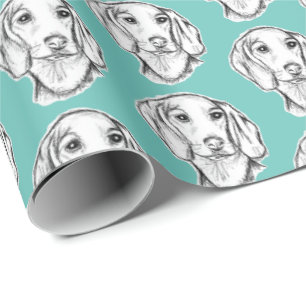 dachshund hand drawn sketch black white puppy dog  wrapping paper