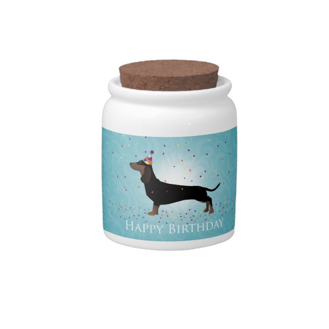 Dachshund Happy Birthday Design Candy Jar (Front)