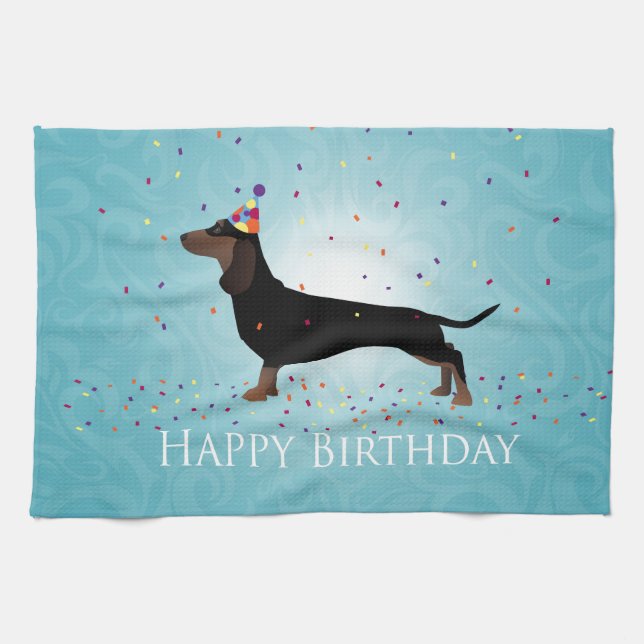 Dachshund Happy Birthday Design Kitchen Towel (Horizontal)