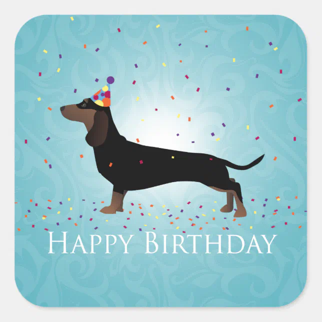 Dachshund Happy Birthday Design Square Sticker | Zazzle