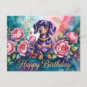 Dachshund Happy Birthday Illustration Holiday Postcard