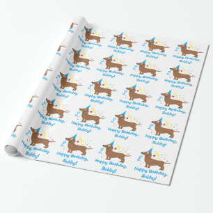 Dachshund Happy Birthday Name Customizable Wrapping Paper