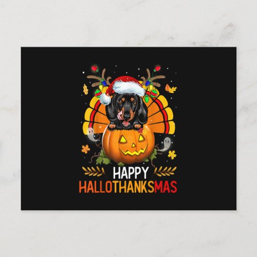 Dachshund Happy Hallothanksmas Halloween Christmas Postcard