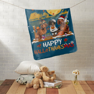 Dachshund Happy Hallothanksmas Halloween Thanksgiv Baby Blanket