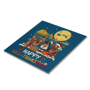 Dachshund Happy Hallothanksmas Halloween Thanksgiv Ceramic Tile