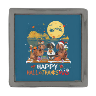 Dachshund Happy Hallothanksmas Halloween Thanksgiv Gunmetal Finish Lapel Pin