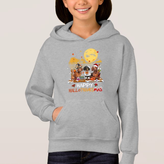 Dachshund Happy Hallothanksmas Halloween Thanksgiv Hoodie (Front)