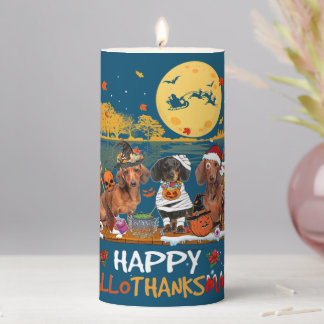 Dachshund Happy Hallothanksmas Halloween Thanksgiv Pillar Candle