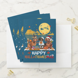 Dachshund Happy Hallothanksmas Halloween Thanksgiv Pocket Folder