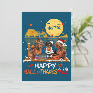 Dachshund Happy Hallothanksmas Halloween Thanksgiv Thank You Card