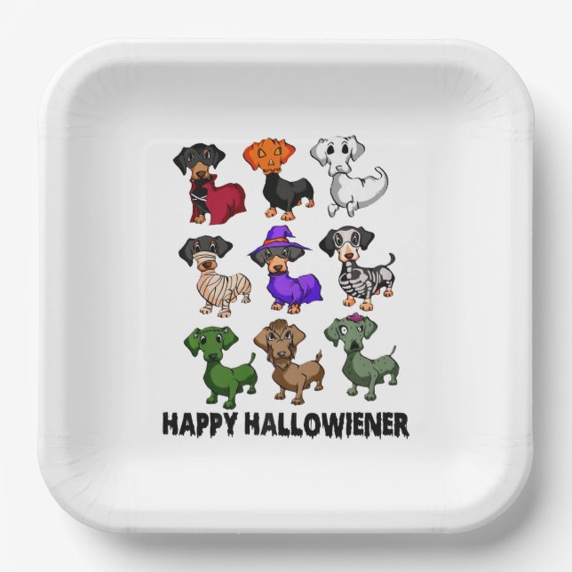 Dachshund Happy Halloweiner Funny Dog Halloween Paper Plates (Front)