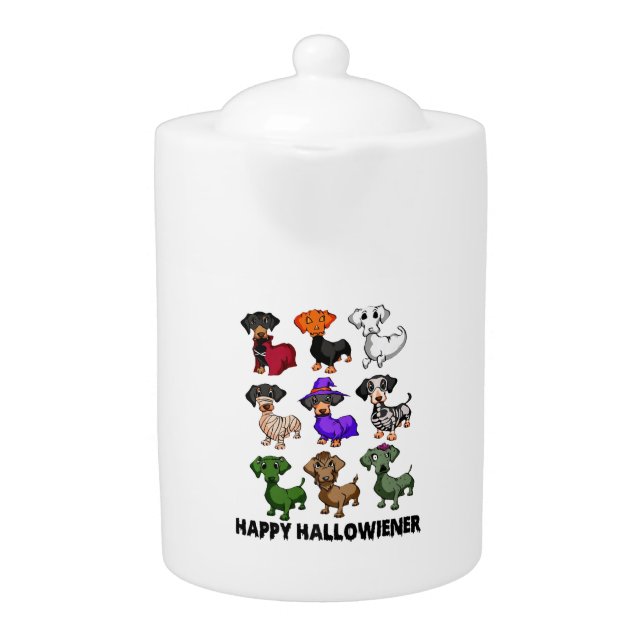 Dachshund Happy Halloweiner Funny Dog Halloween Teapot (Front)