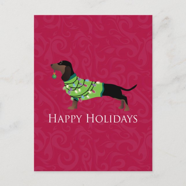 Dachshund Happy Holidays Design Holiday Postcard (Front)