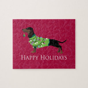 Dachshund Happy Holidays Design Jigsaw Puzzle
