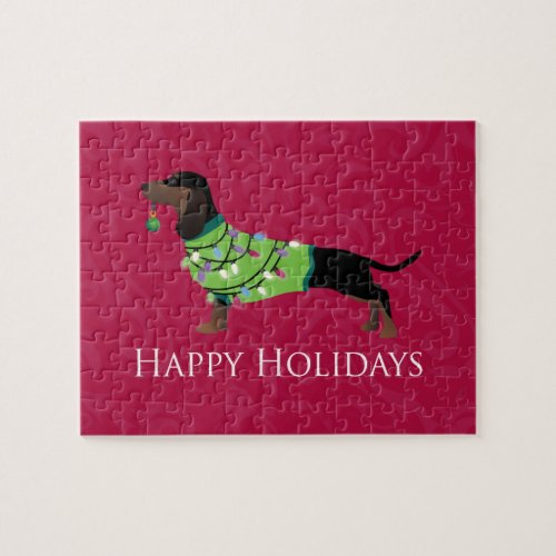 Dachshund Happy Holidays Design Jigsaw Puzzle