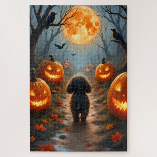 Dachshund Haunted Pumpkin Patch Halloween Art Jigsaw Puzzle