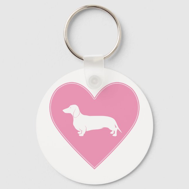 Dachshund Heart Classic Pink Keychain (Front)
