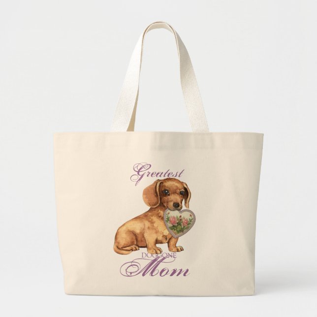 Dachshund Heart Mom Large Tote Bag (Front)
