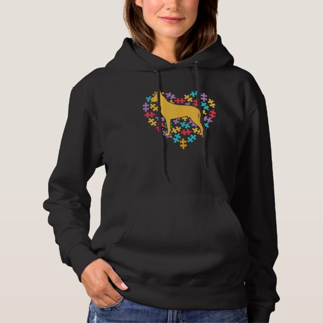 Dachshund Heart Puzzle Piece Autism Awareness Mont Hoodie (Front)