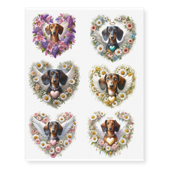 Dachshund Heart Wreaths Temporary Tattoos (Front)