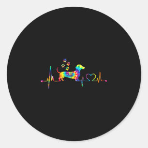 Dachshund heartbeat tie dye dog lover colorful classic round sticker