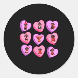 Dachshund Hearts Candy Valentines Weiner Dog Pet L Classic Round Sticker