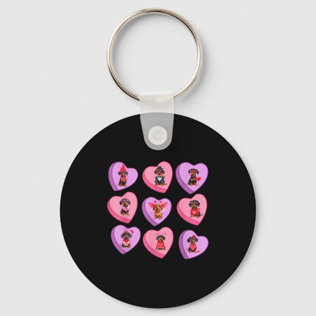Dachshund Hearts Candy Valentines Weiner Dog Pet L Keychain (Front)