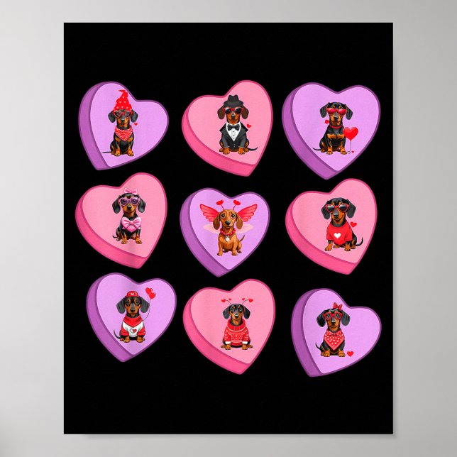 Dachshund Hearts Candy Valentines Weiner Dog Pet L Poster (Front)