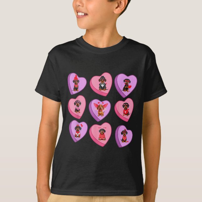 Dachshund Hearts Candy Valentines Weiner Dog Pet L T-Shirt (Front)