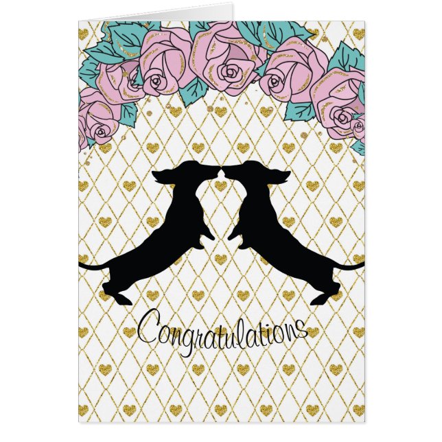 Dachshund Hearts Roses Congratulations Card (Front)