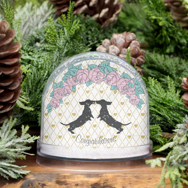Dachshund Hearts Roses Congratulations  Snow Globe (Winter)