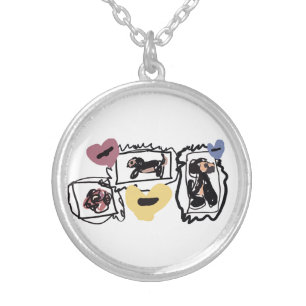 Dachshund hearts silver plated necklace