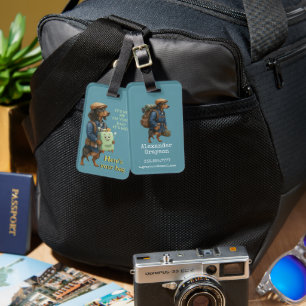 Dachshund Hiker Personalized + Hi it' Me bag Luggage Tag