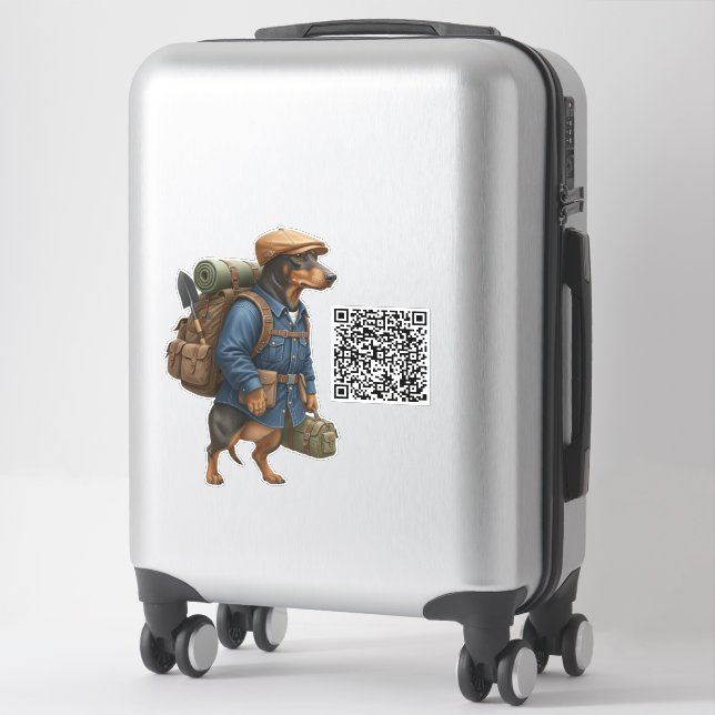Dachshund Hiker + QR Code Sticker (Suitcase)