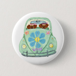 Dachshund Hippies In Their Flower Love Car Button