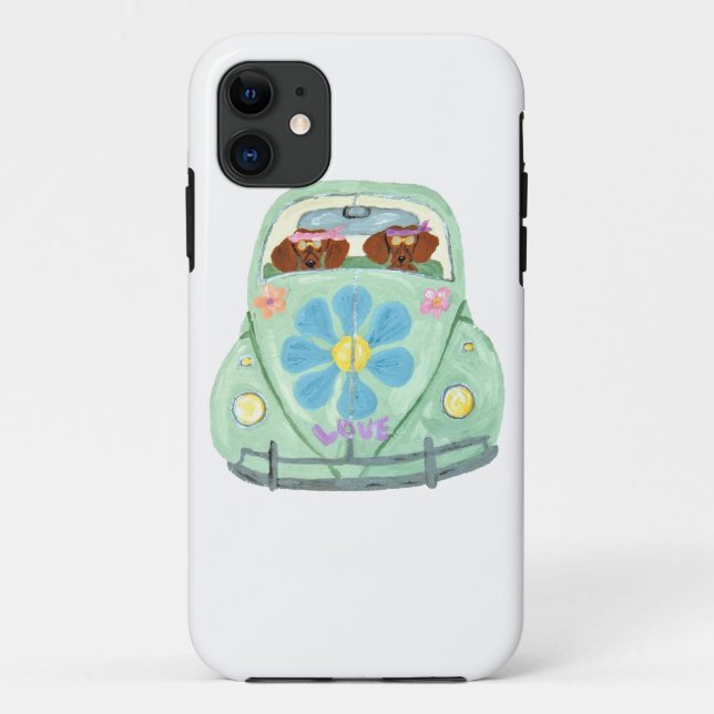 Dachshund Hippies In Their Flower Love Car Case-Mate iPhone Case (Back)