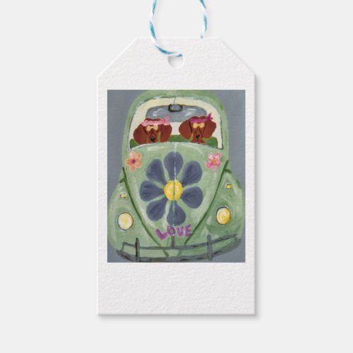 Dachshund Hippies In Their Flower Love Car Gift Tags