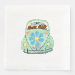 Dachshund Hippies In Their Flower Love Car Paper Dinner Napkins