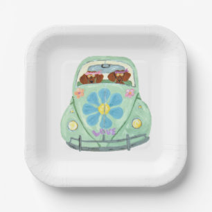 Dachshund Hippies In Their Flower Love Car Paper Plates