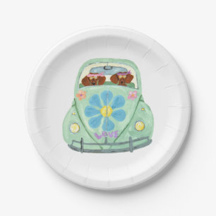 Dachshund Hippies In Their Flower Love Car Paper Plates