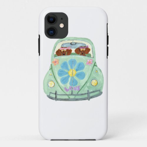 Dachshund Hippies In Their Flower Love Mobile iPhone 11 Case