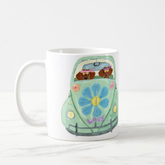 Dachshund Hippies In Their Flower Love Mobile Coffee Mug (Left)
