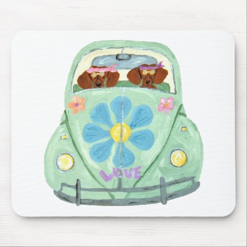 Dachshund Hippies In Their Flower Love Mobile Mouse Pad
