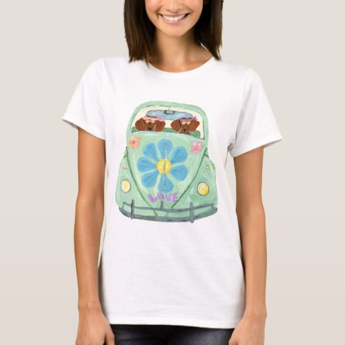 Dachshund Hippies In Their Flower Love Mobile T_Shirt