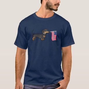 Dachshund Holding American Flag Doxie Wiener Owner T-Shirt