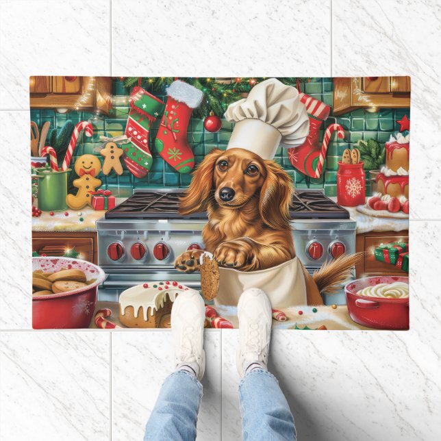 Dachshund Holiday Baking: Festive Christmas Doormat (Indoor)