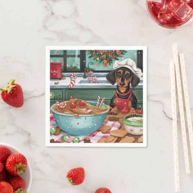 Dachshund Holiday Baking: Festive Christmas  Napkins (Insitu)