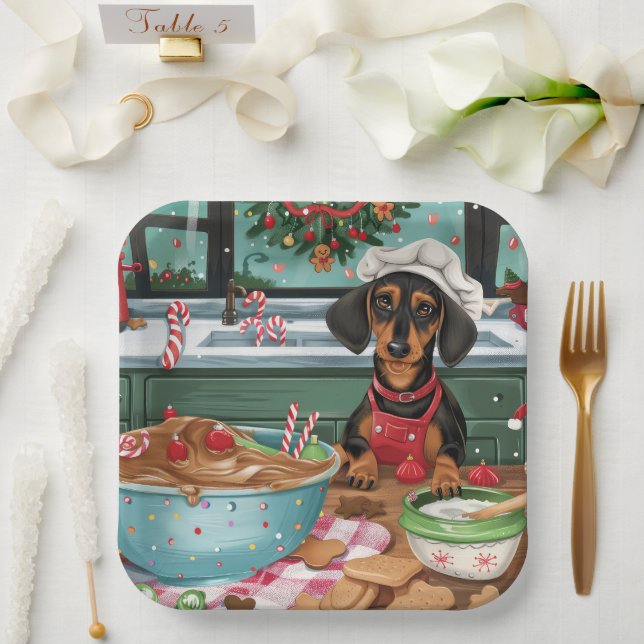 Dachshund Holiday Baking: Festive Christmas  Paper Plates (Wedding)