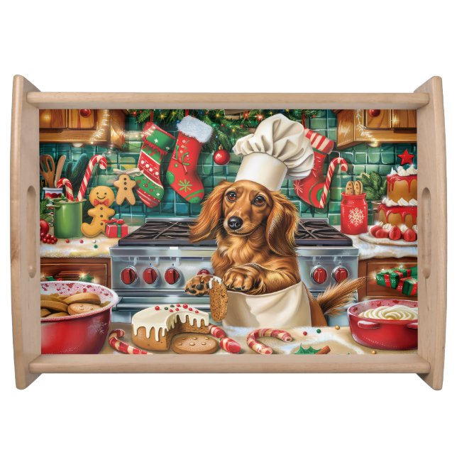 Dachshund Holiday Baking: Festive Christmas Serving Tray (Front)